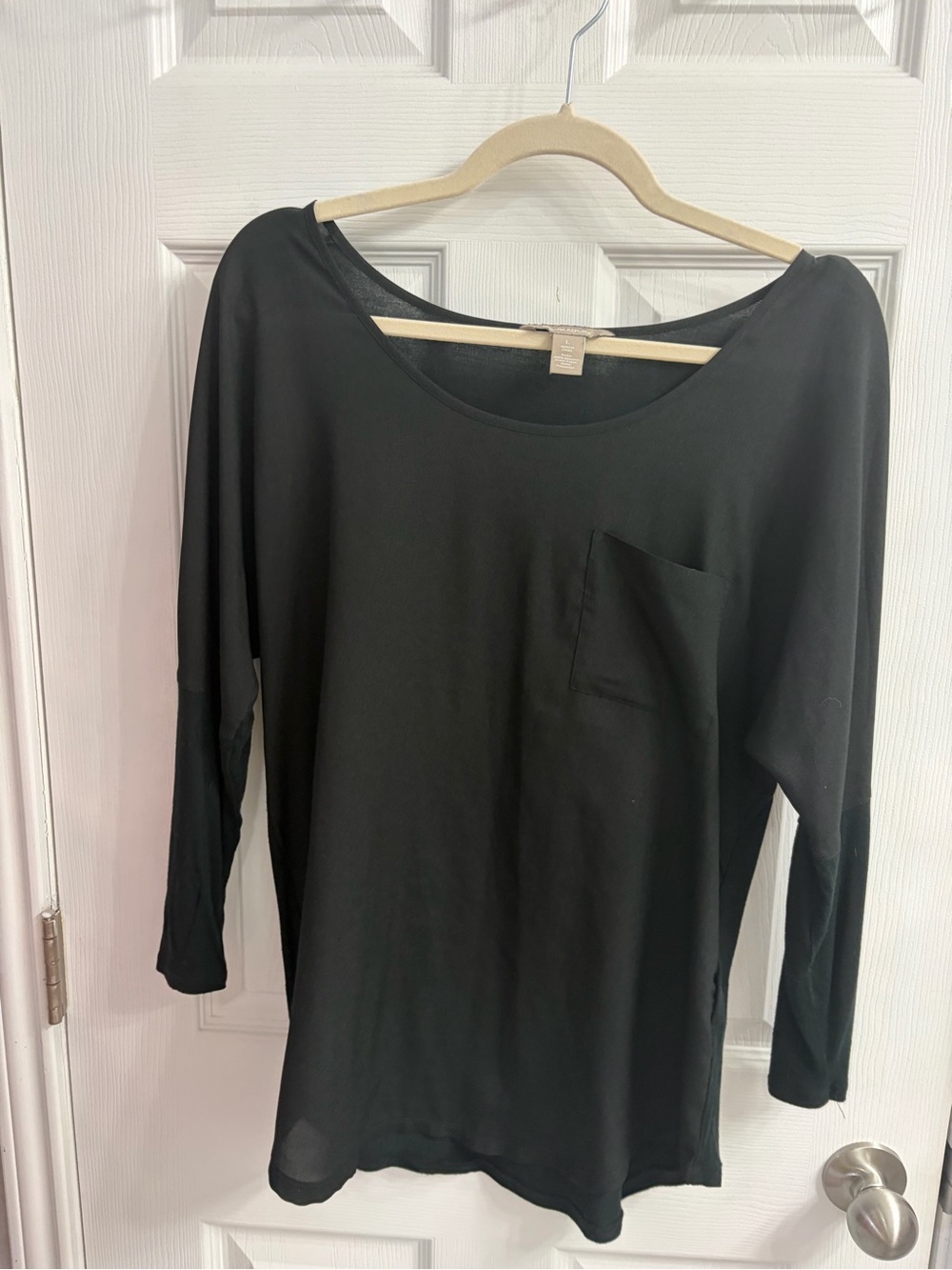 Banana Republic Black Long-Sleeve Scoop Neck Top with Pocket